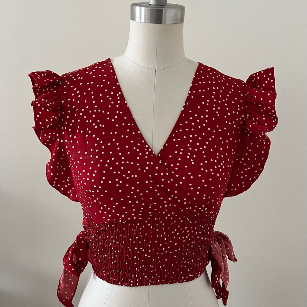 Shein cute red and white polka dot cropped top